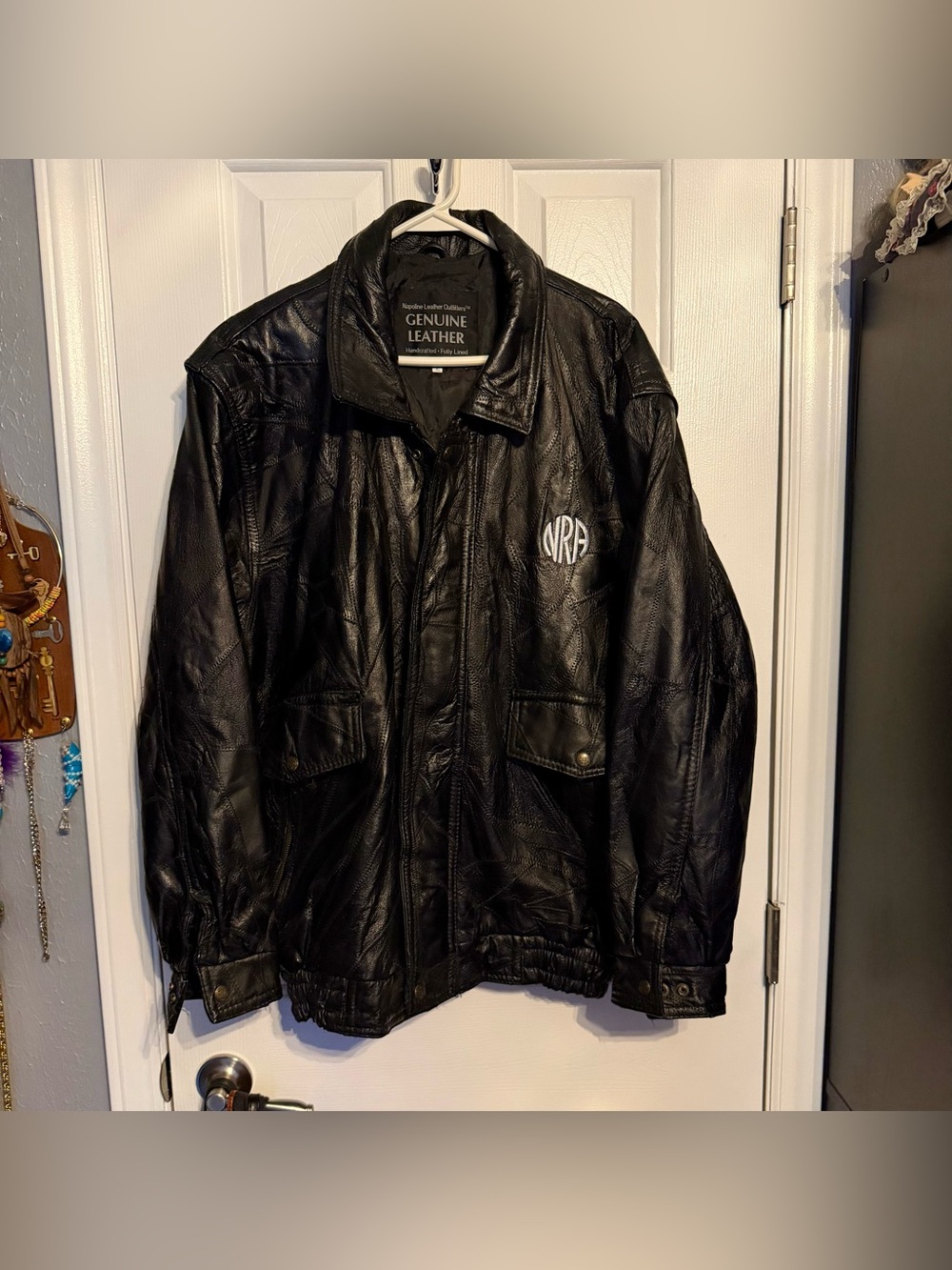 Napoline Leather Outfitters Genuine Leather NRA Embroidered Jacket Mens XL